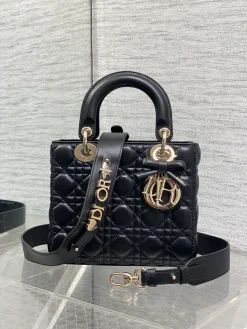 DIOR Top Handle Bags Lamb Leather (Black-Gold) 20X17X8CM G20202608060435