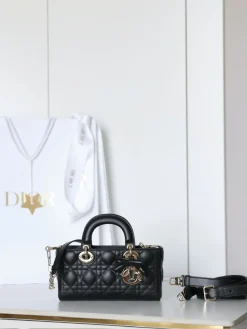 DIOR Top Handle Bags Lamb Leather (Black-Gold) 22X11X6CM A000202608060001