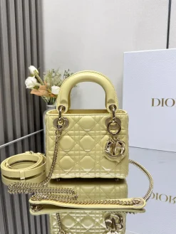 DIOR Top Handle Bags Lamb Leather (Light Yellow-Gold) 17X15X7CM F00202608060486