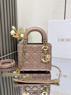 DIOR Top Handle Bags Lamb Leather (Pink-Gold) 17X15X7CM F00202608060487
