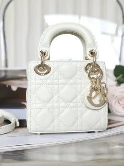 DIOR Top Handle Bags Lamb Leather (White-Gold) 12X10X5CM H50202608060325