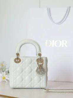DIOR Top Handle Bags Lamb Leather (White-Gold) 17X15X7CM I50202608060328