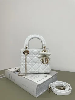 DIOR Top Handle Bags Lamb Leather (White-Gold) 17X7X15CM F50202608060153