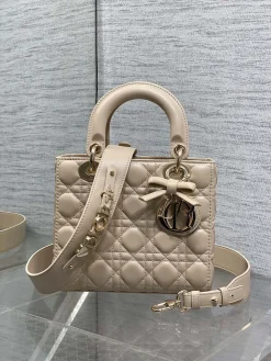 DIOR Top Handle Bags Lambskin Leather (Beige-Gold) 20X17X8CM G20202608060437