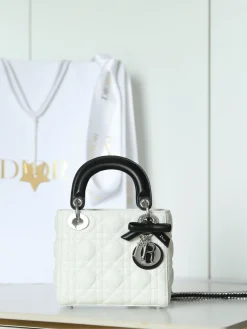 Alternative view of DIOR Top Handle Bags Lambskin Leather (White-Black) 17X15X7CM I80202608060000