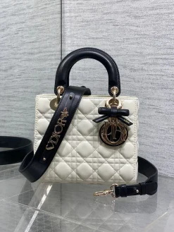 DIOR Top Handle Bags Lambskin Leather (White-Black) 20X17X8CM G20202608060347