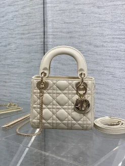 DIOR Top Handle Bags Leather (White-Gold) 17X7X15CM E50202608060367