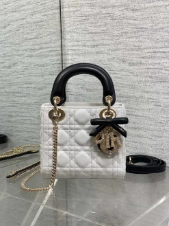 DIOR Top Handle Bags (White-Black) 17X7X15CM G50202608060239