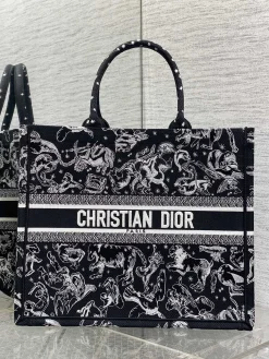 DIOR Totes Bags Cotton Canvas (Black-White) 42X35X17CM E50202608060350
