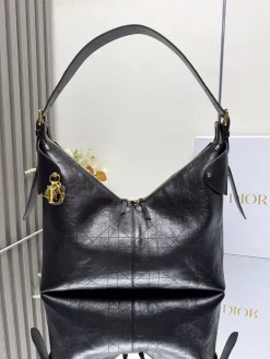 DIOR Totes Bags Pleated Calfskin (Black-Gold) 34X22X13CM H20202608060493