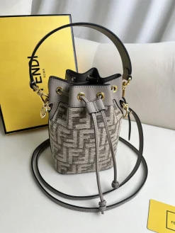FENDI Bucket Bags Calf Leather (Gray-Brown) 12X10X18CM D80202608080096