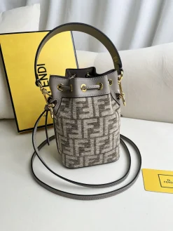 Alternative view of FENDI Bucket Bags Calf Leather (Gray-Brown) 12X10X18CM D80202608080096
