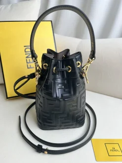 Alternative view of FENDI Bucket Bags Calfskin Leather (Black-Gold) 12X10X18CM D80202608080048