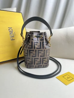 Alternative view of FENDI Bucket Bags Calfskin Leather (Brown-Black) 12X10X18CM D80202608080049