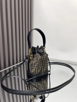 Alternative view of FENDI Bucket Bags Jacquard Fabric (Brown-Black) 12X18X10CM D30202608080046