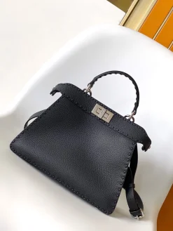 FENDI Shoulder Bags Calfskin Leather (Black-Silver) 27X11X21CM G60202608080123