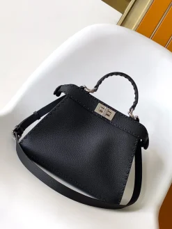 Alternative view of FENDI Shoulder Bags Calfskin Leather (Black-Silver) 27X11X21CM G60202608080123