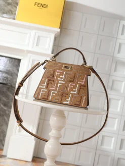 FENDI Shoulder Bags Calfskin Leather (Brown-Pink) 20X11X15CM H30202608080114