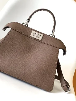 FENDI Shoulder Bags Calfskin Leather (Brown-Silver) 27X11X21CM G60202608080121