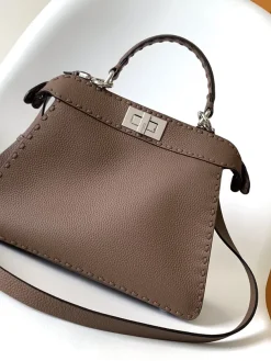 Alternative view of FENDI Shoulder Bags Calfskin Leather (Brown-Silver) 27X11X21CM G60202608080121