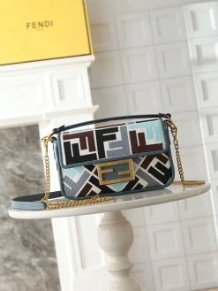 FENDI Shoulder Bags Canvas Leather (Blue-Brown-Black-White-Gold) 13X5X20CM D80202608080134