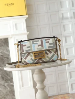 FENDI Shoulder Bags Canvas Leather (White-Brown-Blue-Green-Gold) 13X5X20CM D80202608080137