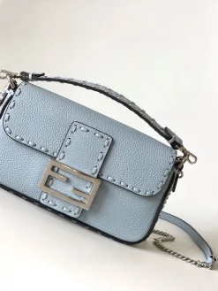 FENDI Shoulder Bags Embossed Calfskin (Blue-Silver) 20X5X13CM E60202608080163