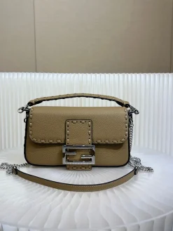 FENDI Shoulder Bags Embossed Calfskin (Brown-Silver) 20X5X13CM E60202608080167