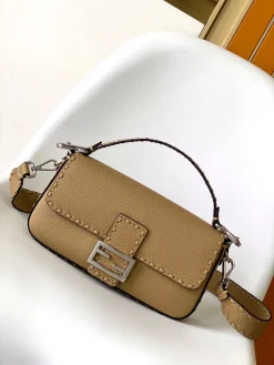 FENDI Shoulder Bags Embossed Leather (Tan-Silver) 27X6X15CM F60202608080154