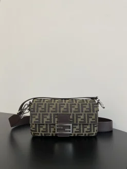 FENDI Shoulder Bags Jacquard Canvas (Brown-Silver) 27x6x15cm D10202608080037