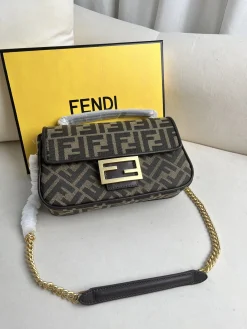 FENDI Shoulder Bags Jacquard Fabric (Brown-Gold) 24X14X7 CM E00202608080101