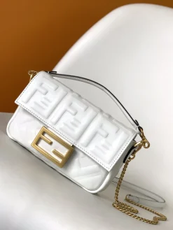 FENDI Shoulder Bags Lamb Leather (White-Gold) 19X3X11CM D60202608080005