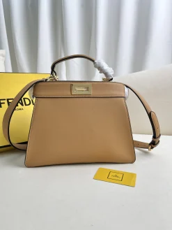 FENDI Top Handle Bags Calf Leather (Brown-Gold) 27X21X11CM G30202608080202