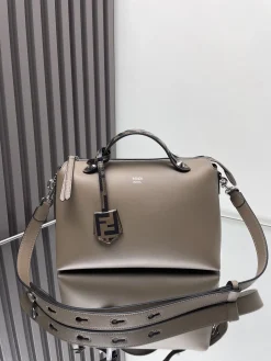 FENDI Top Handle Bags Calfskin Leather (Beige-Black) 28X15X13CM F10202608080007