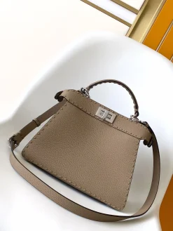 Alternative view of FENDI Top Handle Bags Calfskin Leather (Beige-Silver) 27X11X21CM G60202608080125