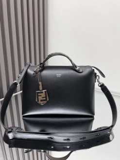 FENDI Top Handle Bags Calfskin Leather (Black-Brown) 28X15X13CM F10202608080008