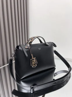 Alternative view of FENDI Top Handle Bags Calfskin Leather (Black-Brown) 28X15X13CM F10202608080008