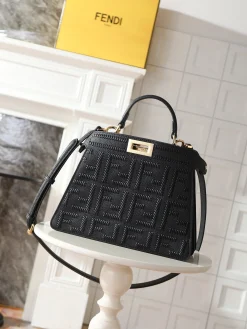 FENDI Top Handle Bags Calfskin Leather (Black-Gold) 27X11X20CM I30202608080112