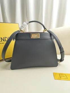 FENDI Top Handle Bags Calfskin Leather (Black-Gold) 27X21X11CM G30202608080203