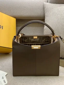 Alternative view of FENDI Top Handle Bags Calfskin Leather (Brown-Beige) 30X25X15CM G10202608080019