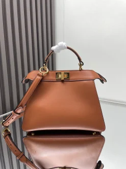 FENDI Top Handle Bags Calfskin Leather (Brown-Gold) 27X21X11CM G30202608080201