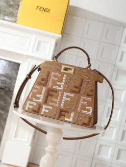 FENDI Top Handle Bags Calfskin Leather (Brown-Pink) 27X11X20CM I30202608080109