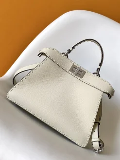 FENDI Top Handle Bags Calfskin Leather (Cream-Silver) 27X11X21CM G60202608080122