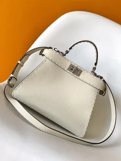 Alternative view of FENDI Top Handle Bags Calfskin Leather (Cream-Silver) 27X11X21CM G60202608080122