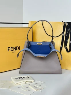 FENDI Top Handle Bags Calfskin Leather (Gray-Blue) 36X27X13 I50202608080146