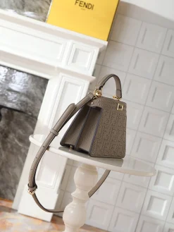 Alternative view of FENDI Top Handle Bags Calfskin Leather (Gray-Gold) 20X11X15CM H30202608080115