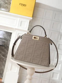 FENDI Top Handle Bags Calfskin Leather (Taupe-Gold) 27X11X20CM I30202608080110