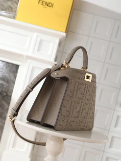 Alternative view of FENDI Top Handle Bags Calfskin Leather (Taupe-Gold) 27X11X20CM I30202608080110