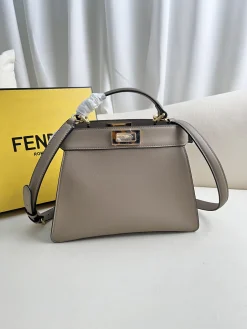 FENDI Top Handle Bags Calfskin Leather (Taupe-Gold) 27X21X11CM G30202608080205