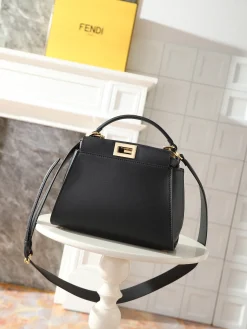 FENDI Top Handle Bags Leather (Black-Gold) 23X18X12CM F80202608080017